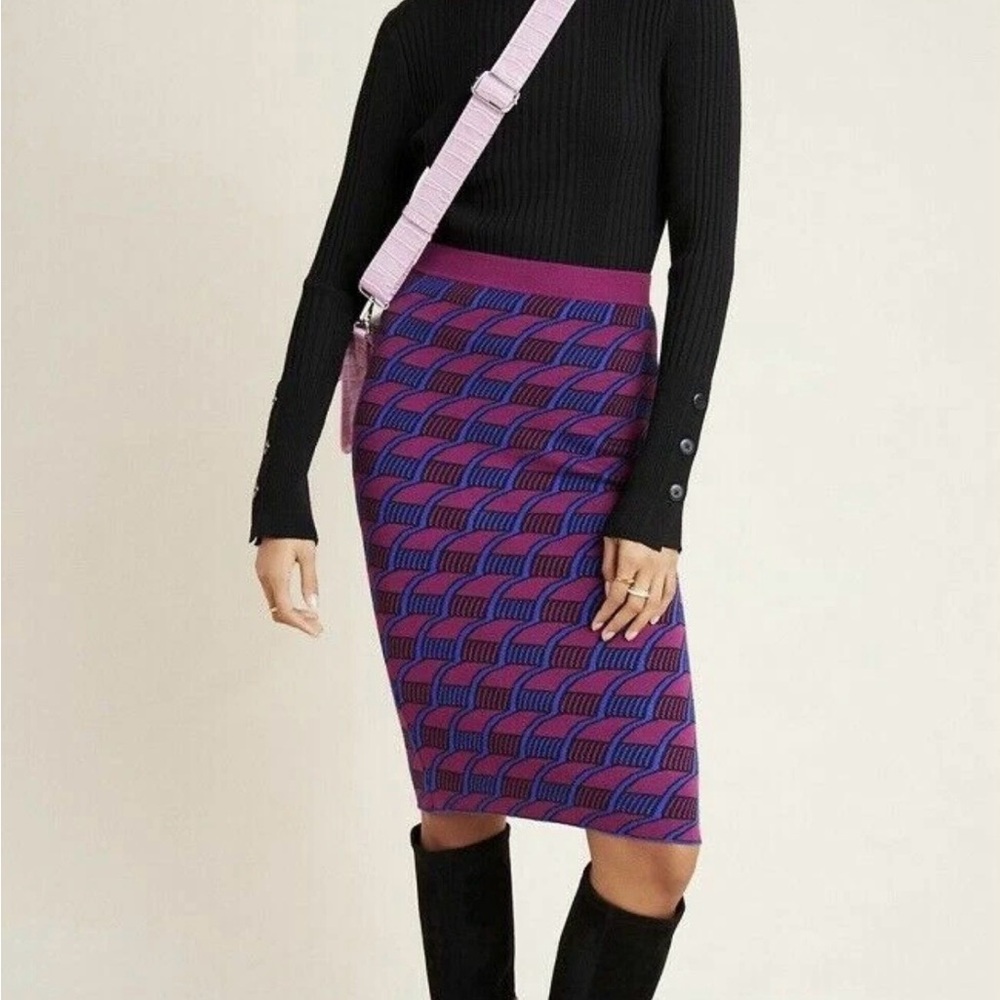 Maeve by Antropologie Purple and Blue‎ Geometric Pencil Skirt.